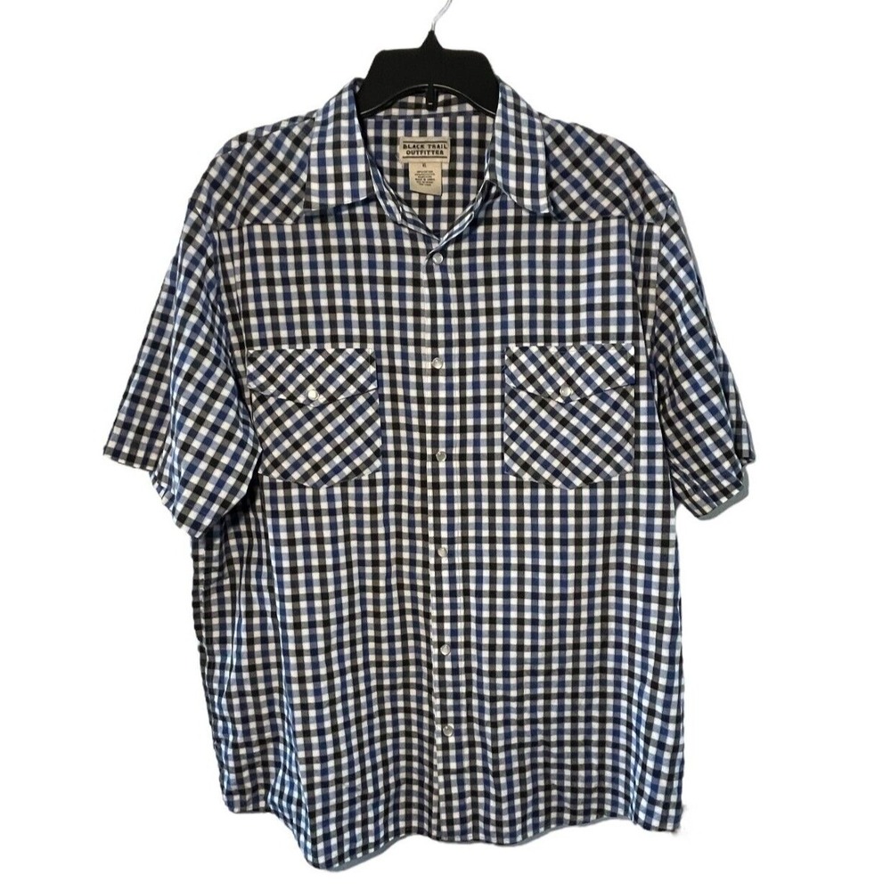 Black Trail Outfitter Men's Short Sleeve Pearl Snap Shirt Size XL Plaid Western